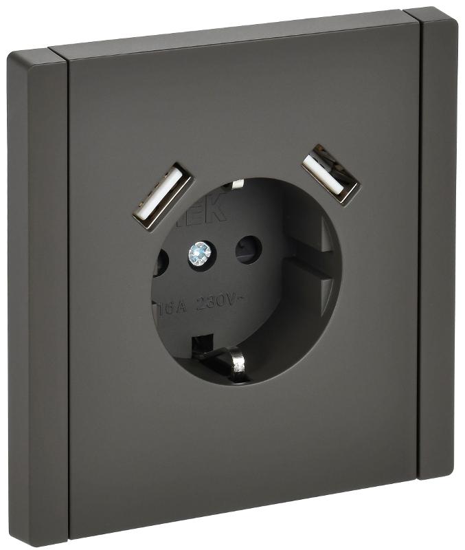 FORTE&PIANO Розетка с заземлением, со шторками в/к 16А USB A+A 3,1А FP345 серый | FP-R14-16-U21-D31-K03 | IEK — IEK (ИЭК)