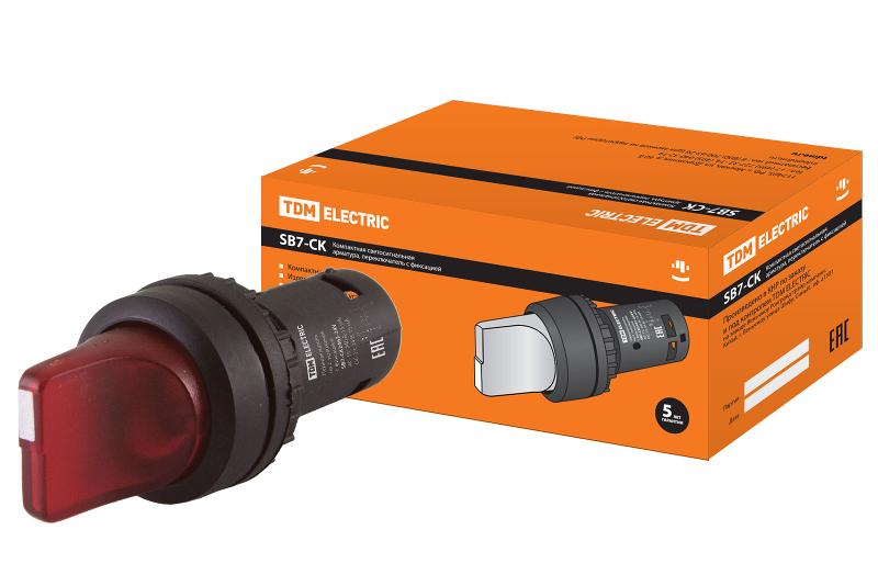 Переключатель на 2 положения с фиксацией SB7-CK2462-24V короткая ручка(LED) d22мм 1р красный | SQ0746-0056 | TDM — TDM ELECTRIC