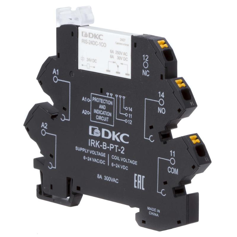 Реле интерфейсное, 1CO, ком. ток 6А, AgSnO2, напряжение 12V AC/DC, push-in клеммы. | IRK-12UC-1CO-PT | DKC — фото 1 | Sento