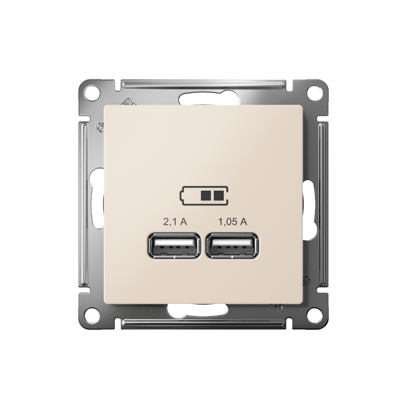 AtlasDesign Бежевый Розетка USB, 5В, 1 порт x 2,1 А, 2 порта х 1,05 А, механизм | ATN000233 | SE — миниатюра 2