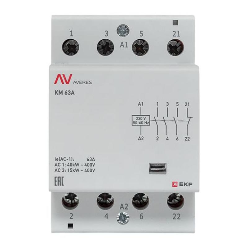 Контактор модульный КМ 63А 3NO+1NC 230VAC (3 мод.) AVERES | km-av-3-63-31-230V | EKF — миниатюра 3
