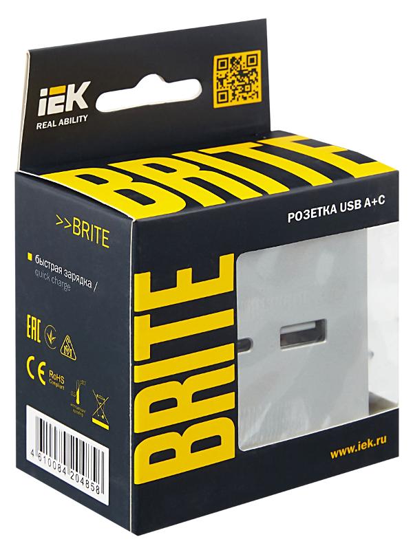 BRITE Розетка USB A+C 18Вт РЮ11-1-БрА алюминий | BR-U22-018-K47 | IEK — миниатюра 7