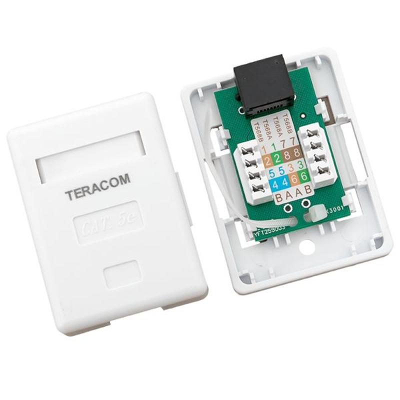 Розетка настенная TERACOM Cat.5E неэкранированная 1 порт RJ-45 Dual IDC белая | TRC-WBOX-1RJ45-5EUTP-WH | EKF — миниатюра 8