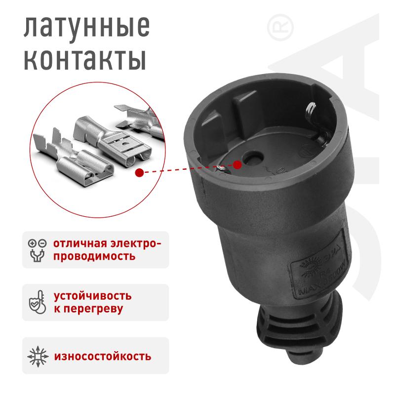 Розетка кабельная R4(B)  c/з 16A прямой ввод черная (10/200/4000) |Б0019191 | ЭРА — миниатюра 2