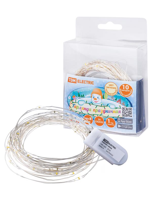Гирлянда светодиодная "Роса100" 100LED, 10м, 3000К, 2хCR2032, | SQ0361-0056 | TDM ELECTRIC — фото 1 | Sento