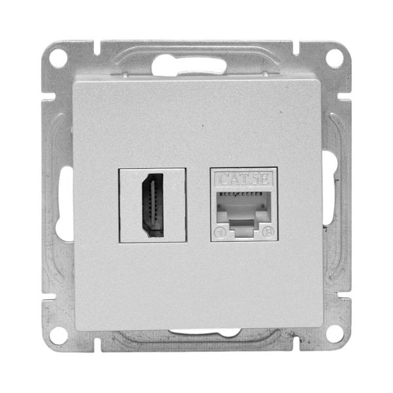 Механизм розетки HDMI+RJ45 (cat5), алюминий Эпика EKF | UP1-SOA-HDMI+RJ45 | EKF — миниатюра 5