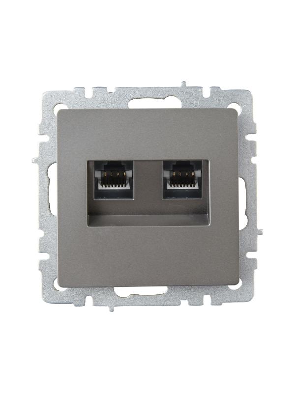 BRITE Розетка компьютерная 2-ая RJ45 кат.6 РК11-2-БрС сталь | BR-K20-2-K46 | IEK — миниатюра 2