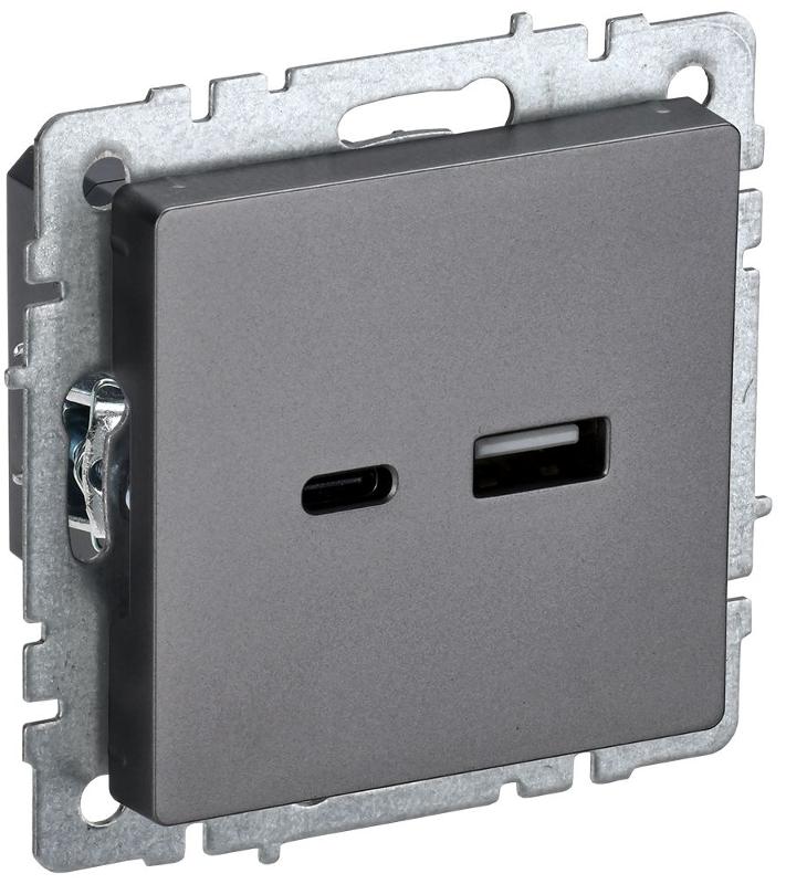 BRITE Розетка USB A+C 18Вт РЮ11-1-БрС сталь | BR-U22-018-K46 | IEK — IEK (ИЭК)
