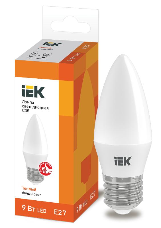 Лампа светодиодная LED 9Вт 230В 3000К E27 свеча | LLE-C35-9-230-30-E27 | IEK — IEK (ИЭК)