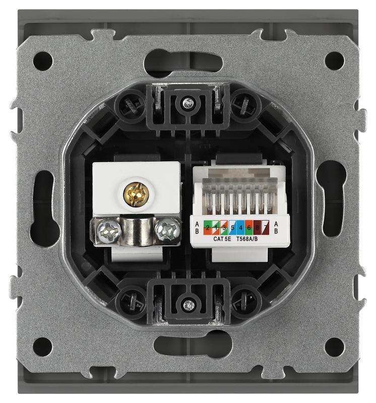 Розетка Arktik 16-3110-06 комбинированная RJ45+TV графит | Б0070499 | ЭРА — миниатюра 4