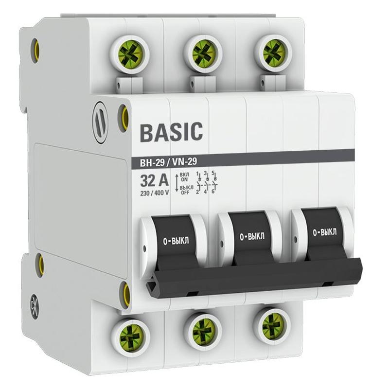 Выключатель нагрузки модульный 3P 32А ВН-29 Basic |SL29-3-32-bas | EKF — EKF