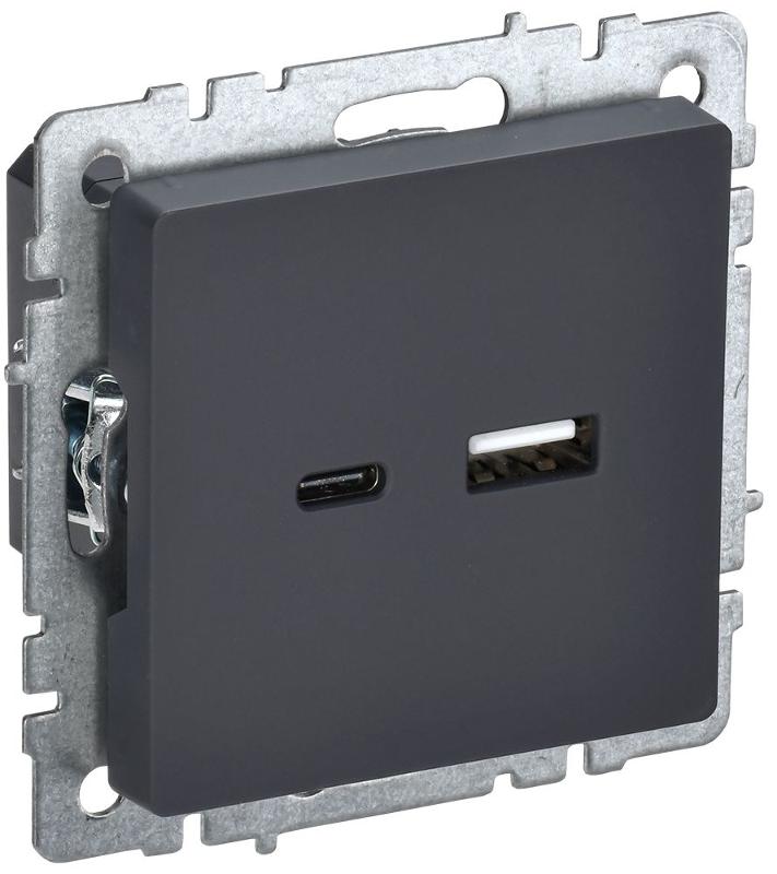 BRITE Розетка USB A+C 18Вт РЮ11-1-БрГ графит | BR-U22-018-K53 | IEK — IEK (ИЭК)