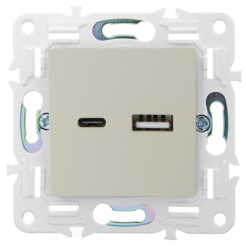 SKANDY Розетка USB A+C 3,1А SK-R14B бежевый | SK-U22-D31-K10 | IEK — миниатюра 2
