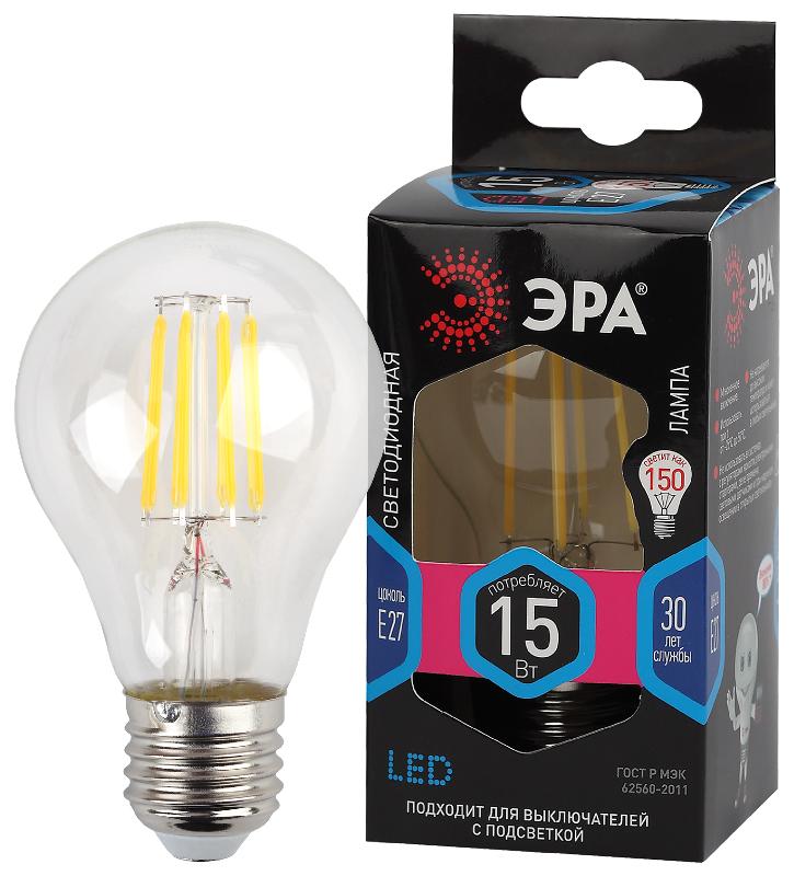 Лампа светодиодная F-LED A60-15W-840-E27 (филамент, груша, 15Вт, тепл, Е27) | Б0046983 | ЭРА — миниатюра 1