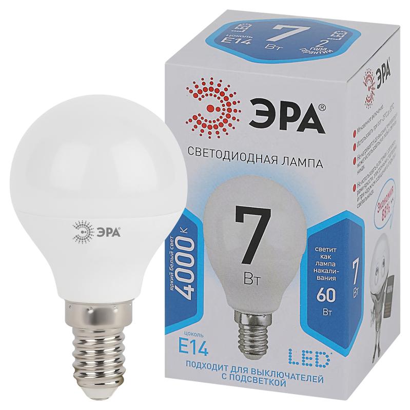 Лампа светодиодная LED 7Вт E14 220В 4000К smd P45 шар | Б0020551 | ЭРА — фото 1 | Sento