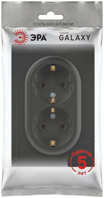 Розетка Galaxy 15-2104-05 с заземлением двойная 2X2P+E Schuko 16А-250В IP20 антрацит | Б0070685 | ЭРА — миниатюра 2
