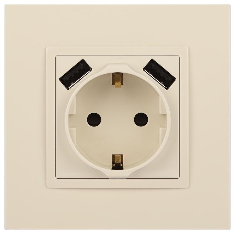 14-4109-02 Розетка без заземления+E 16A-250В, штор. с 2xUSB 5В-3А, Elegance, слоновая кость (10/100/2000 | Б0047868 | ЭРА — миниатюра 3
