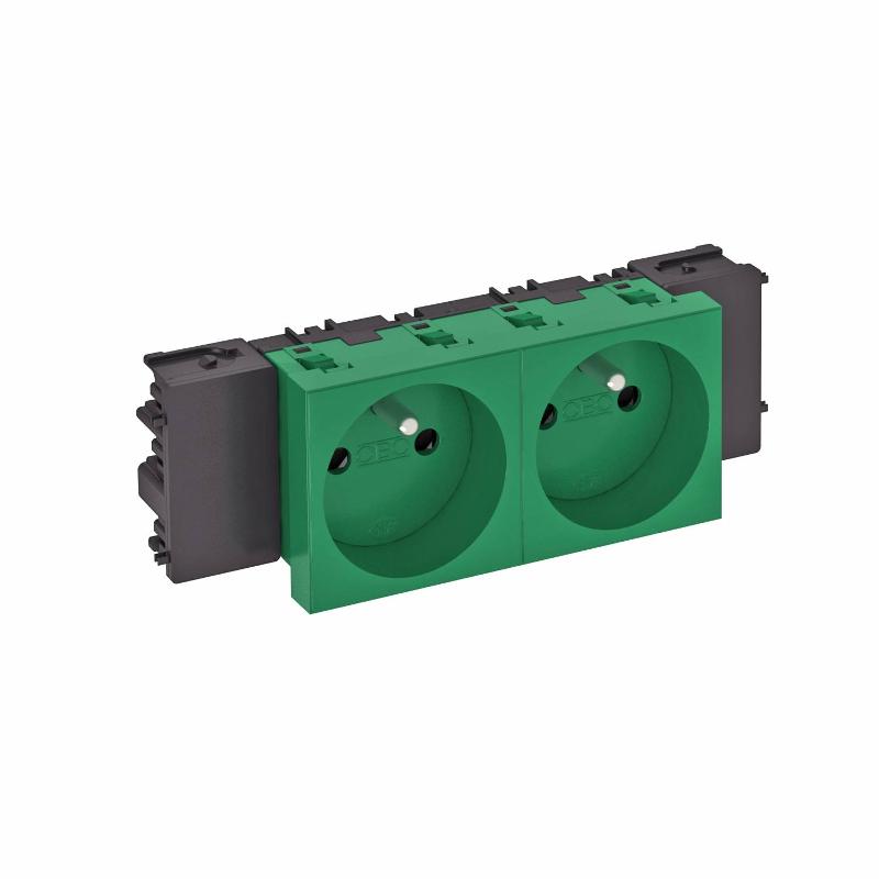 Розетка двойная 0° Modul45connect франц. стандарт, 250 В, 16A (зеленый) (STD-F0C MZGN2) | 6120556 | OBO Bettermann — OBO Bettermann