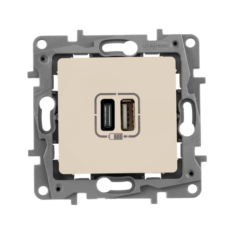 Зарядное устройство USB тип А / тип С - Legrand Etika - 3000мА 15Вт - слоновая кость | 672336 | Legrand — Legrand