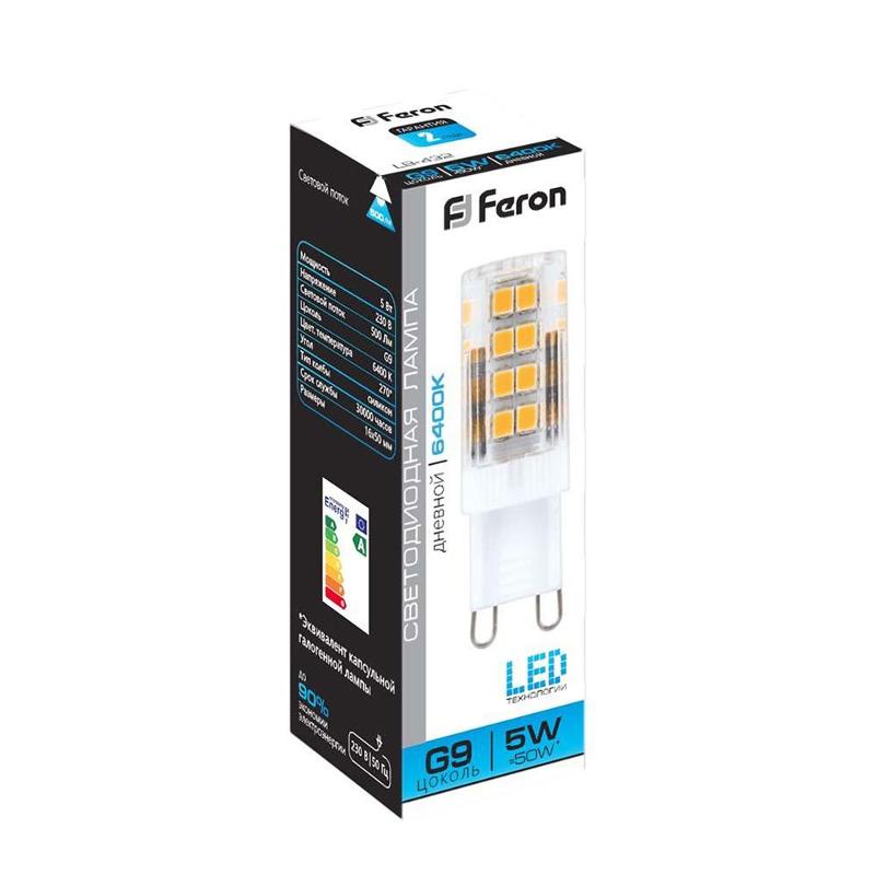 Лампа светодиодная LB-432 (5W) 230V G9 6400K 16x50mm | 25771 | FERON — миниатюра 3