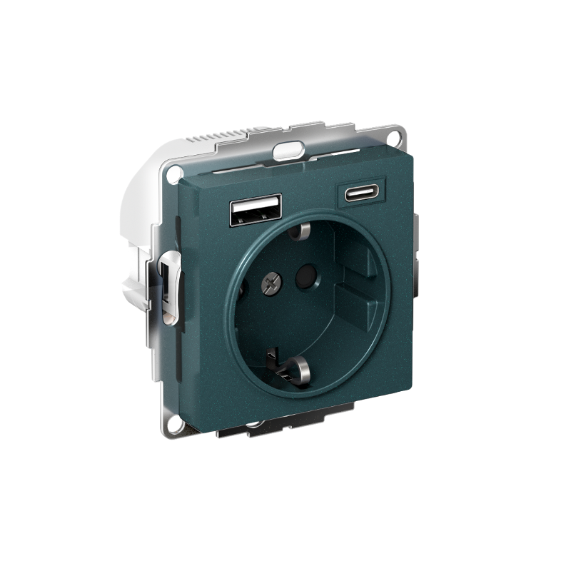 AtlasDesign Розетка 16А c 2 USB A+C, 5В/2,4А/3,0А, 2х5В/1,5А, механизм, Изумруд | ATN000832 | SE — миниатюра 1