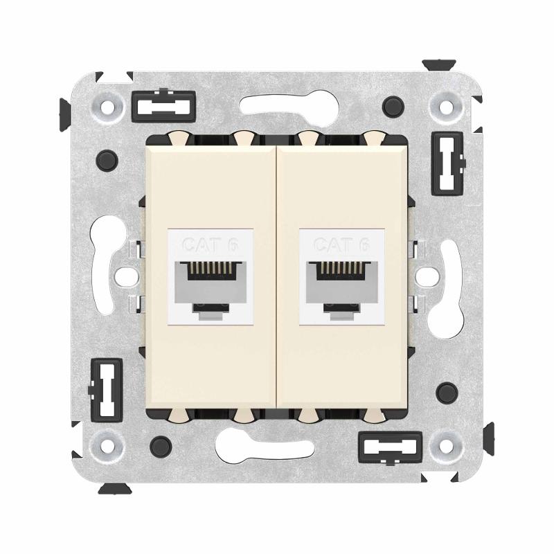 Компьютерная розетка RJ-45 без шторки в стену, кат.6 двойная, "Avanti", "Ванильная дымка" | 4405694 | DKC — миниатюра 1