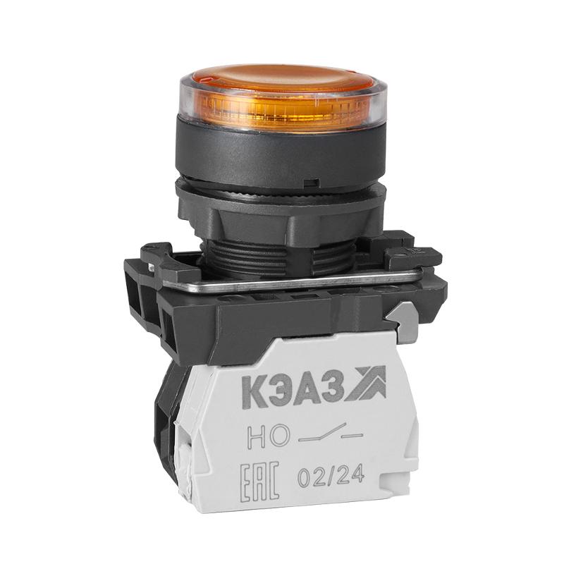 Кнопка КМЕ4610мЛ-220В-жёлтый-1но+0нз-цилиндр-индикатор-IP65 | 248253 | КЭАЗ — КЭАЗ (Курский электроаппаратный завод)