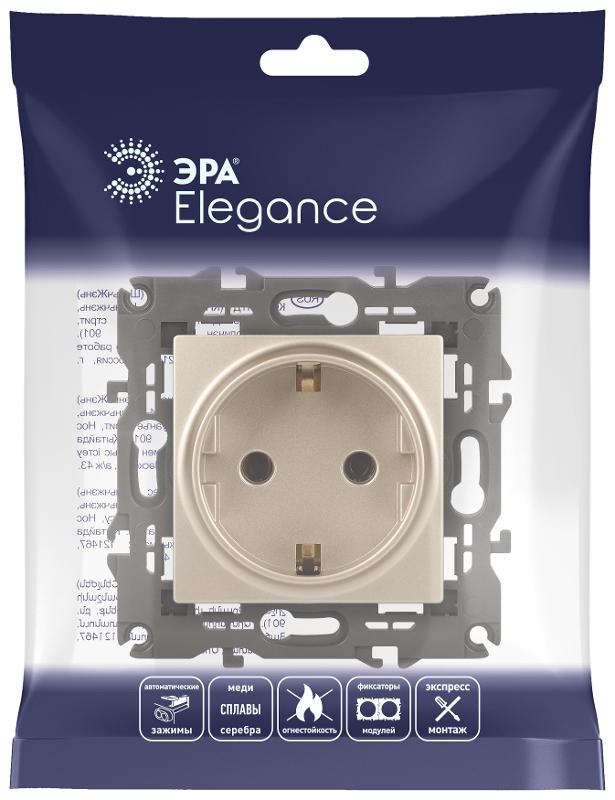 14-2102-04 Розетка с заземлением со шторками, 16A-250В, IP20, Эра Elegance, шампань | Б0034275 | ЭРА — миниатюра 2