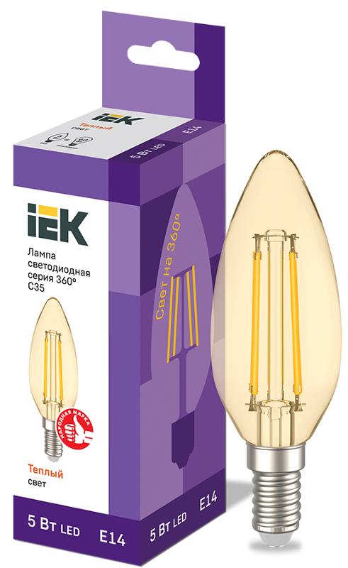 Лампа светодиодная LED C35 свеча золото 5Вт 230В 2700К E14 серия 360° | LLF-C35-5-230-30-E14-CLG | IEK — IEK (ИЭК)