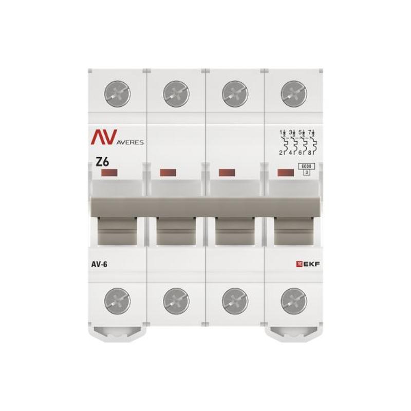 Выключатель автоматический AV-6 4P 6A (Z) 6kA AVERES | mcb6-4-06Z-av | EKF — миниатюра 4