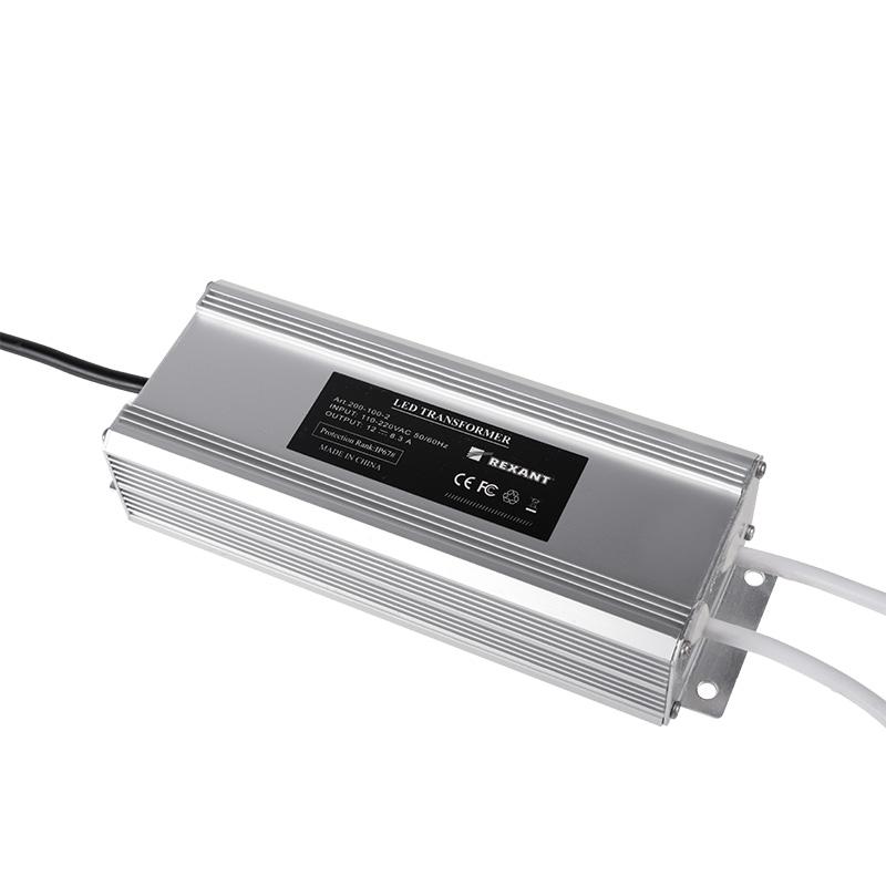 Источник питания 110-220V AC/12V DC, 8,3А, 100W с проводами, влагозащищенный (IP67) | 200-100-2 | REXANT — REXANT