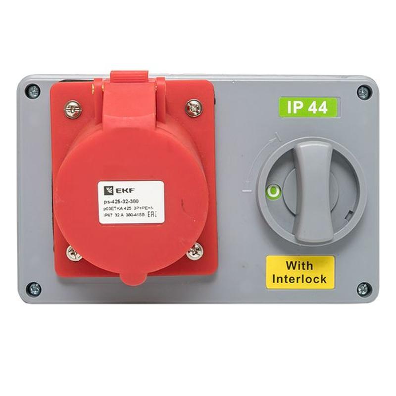 Розетка с блокировкой и выключателем 1425 3Р+РЕ+N 32А 380В IP44 EKF | ps-1425-32-380 | EKF — миниатюра 13