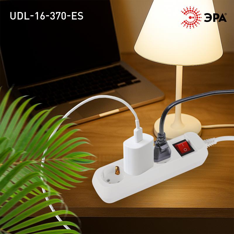 Удлинитель электрический ЭРА UDL-16-370-ES Greenline 3 розетки с заземлением с выключателем 7м ПВС 3x1мм2 — миниатюра 3