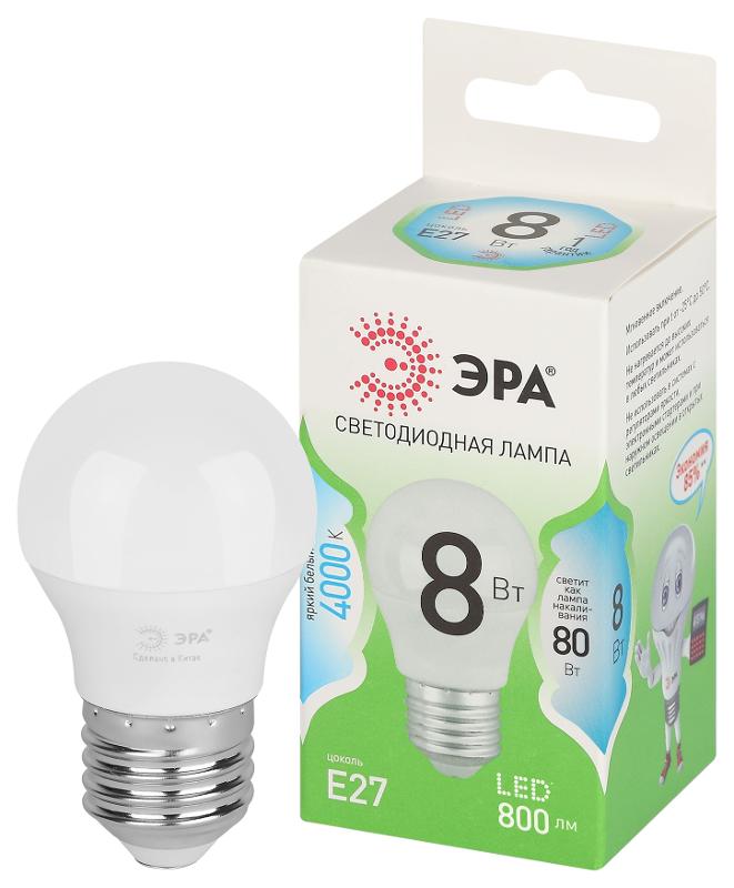 Лампа светодиодная  GREEN LINE LED P45-8W-840-E27 GL E27 8 Вт шар яркий белый свет | Б0067073 | ЭРА — миниатюра 1