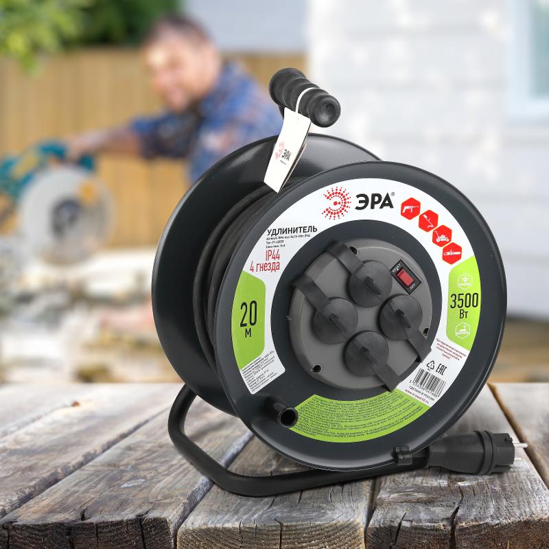 Удлинитель силовой ЭРА RMx-4es-3x2.5-20m-IP44(KG) на м. катушке c/з 4 гн 20м КГ 3х2.5 | Б0043057 | ЭРА — миниатюра 3