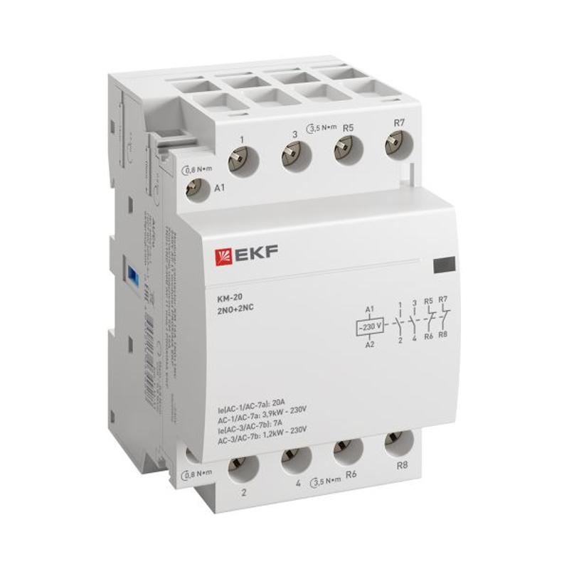 Контактор модульный КМ 20А 2NО+2NC (3 мод.) PROxima| km-3-20-22 | EKF — миниатюра 1