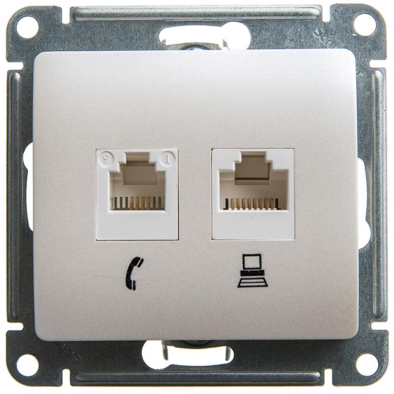 Glossa Перламутр Розетка 2-ая RJ11+RJ45, кат.5E | GSL000685 | SE — Systeme Electric