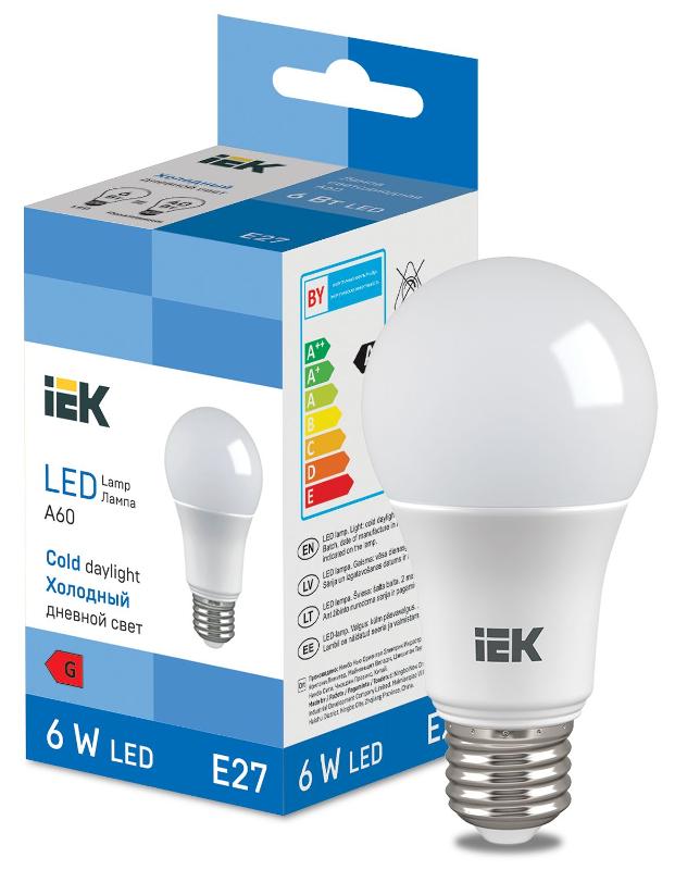 Лампа светодиодная Bulb A60 510lm 6500K E27 | LL-I-A60-6-230-65-E27 | IEK — IEK (ИЭК)