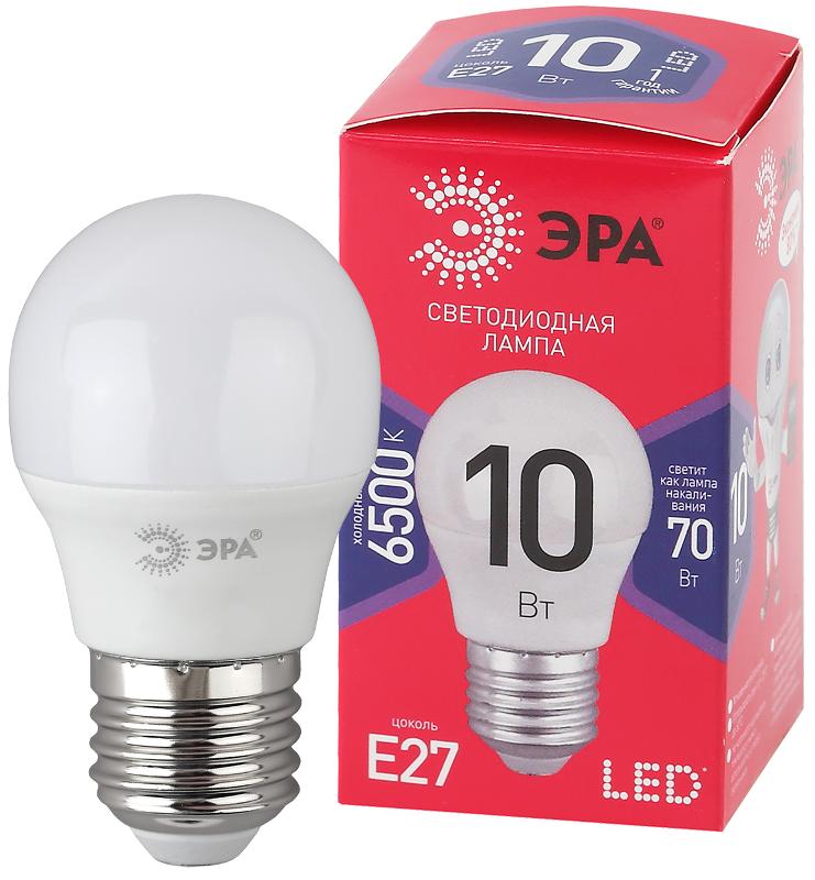 Лампа светодиодная ЭКО LED P45-10W-865-E27 R (диод, шар, 10Вт, хол, E27) | Б0045355 | ЭРА — миниатюра 1