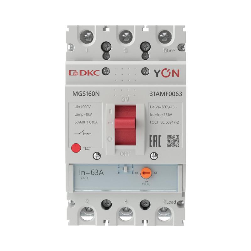Авт. выкл. YON MGS160 3P 50,4-63A 36kA | MGS160N-3TAMF0063 | DKC — миниатюра 2