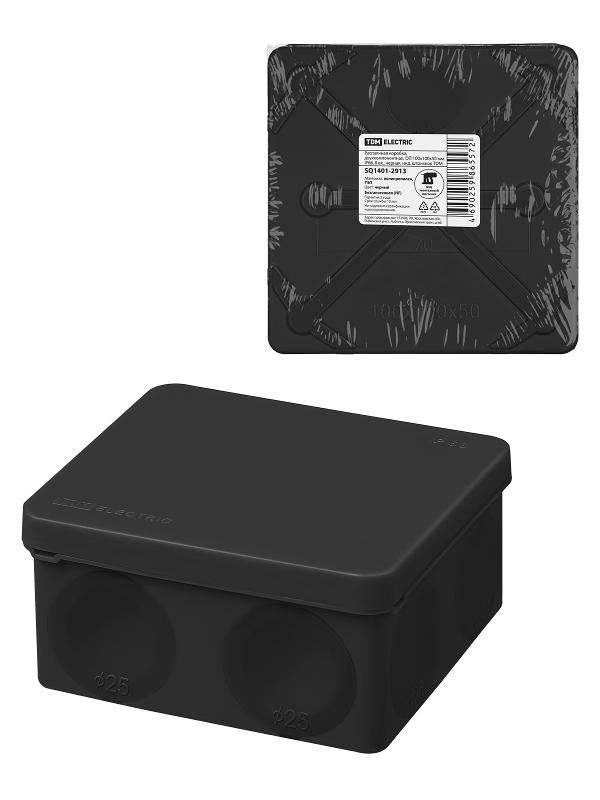 Коробка распаячная, двухкомпонентная, ОП 100х100х50 мм, IP66, 8 вх., черная, инд. штрихкод | SQ1401-2913 | TDM — TDM ELECTRIC
