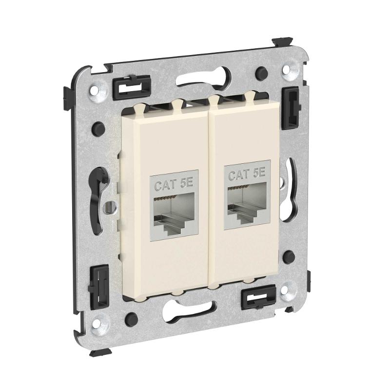 Компьютерная розетка RJ-45 без шторки в стену, кат.5e двойная экранированная, "Avanti", "Ванильная дымка" | 4405764 | DKC — миниатюра 2