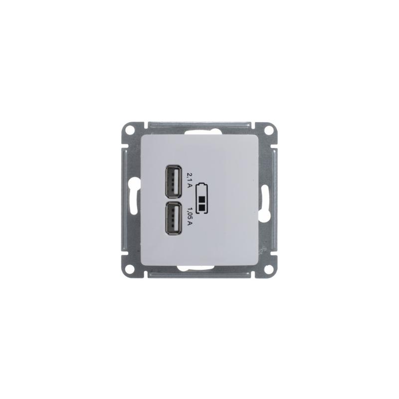 Glossa Белый USB Розетка, 5В/2100мА, 2х5В/1050мА, механизм | GSL000133 | SE — миниатюра 3