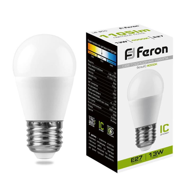 Лампа светодиодная, (13W) 230V E27 4000K G45, LB-950 | 38105 | FERON — миниатюра 1