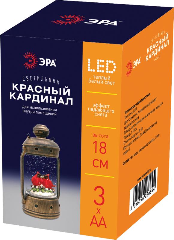 Новогодний декоративный светильник Красный кардинал  ENGDS-12   теплый белый диодов , h 18см, 3*АА, таймер 6 ч, IP20 | Б0051944 | ЭРА — миниатюра 3