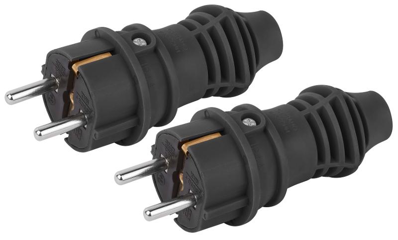 Вилка ЭРА VX13-B-IP44 + VX13-B-IP44 набор 2 штуки каучуковые c заземлением 16А IP44 прямые черные | Б0072630 | ЭРА — ЭРА (Энергия света)
