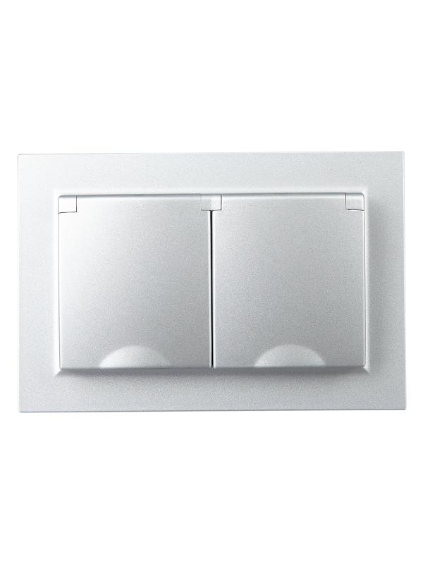 BRITE Розетка 2-ая с крышкой 16А в сб IP44 РСбш12-3-44-БрА алюминий | BR-R26-16-44-K47-F | IEK — миниатюра 2