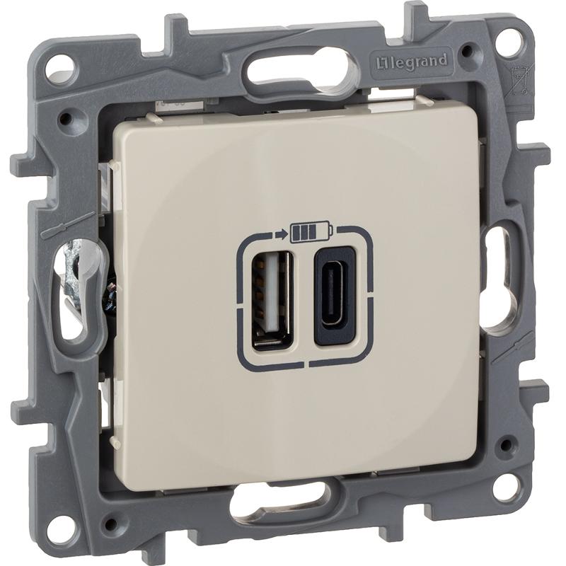 Зарядное устройство USB тип А / тип С - Legrand Etika - 3000мА 15Вт - слоновая кость — миниатюра 2