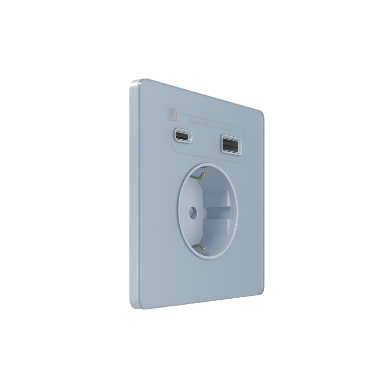 Systeme Infinity, Розетка С/У с ЗК и зар.устр.USB А+С 20Вт (250В, 16А, защит.шторки), Стальное небо — фото 1 | Sento