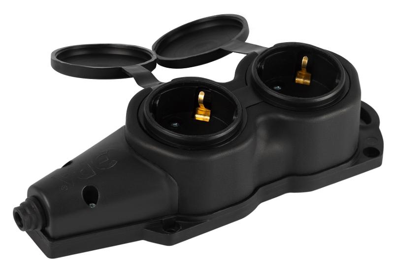 Колодка  KX-2e-B-IP44 каучуковая с заземлением 2 розетки 16A IP44 черная | Б0068451 | ЭРА — миниатюра 5